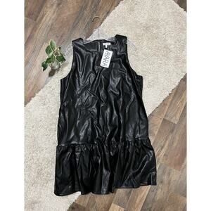 TCEC AVARA XL Black Vegan Leather Drop Waist Ruffle Sleeveless Brenda Dress NWT